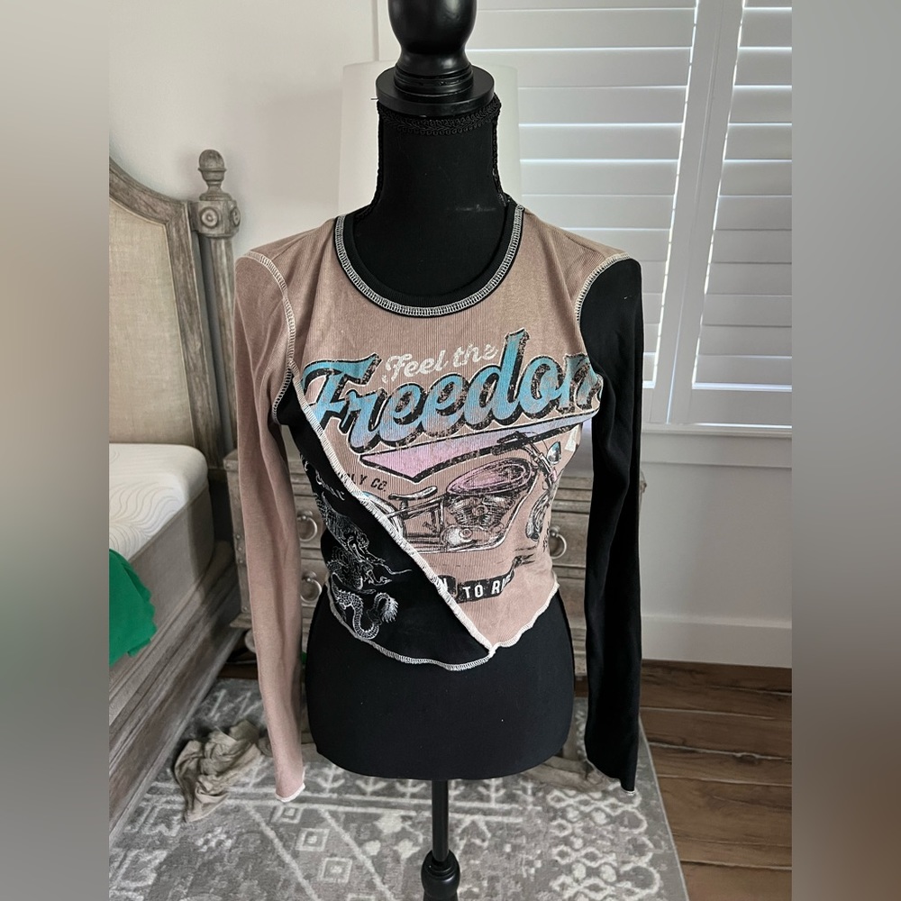 Tillys vintage style motorcycle cropped long sleeve
